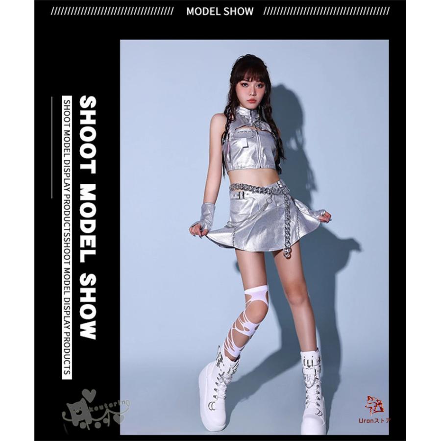 ダンス衣装 セットアップ 大人 レディース シルバートップス スカート