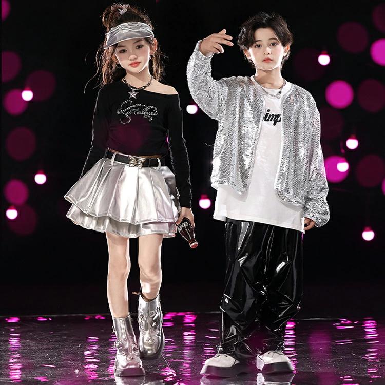 12人分　赤とシルバー　ダンス衣装 　スパンコール大リボン & ミニリボン付き 銀色 スパンコール ジャケット シルバー キッズダンス衣装