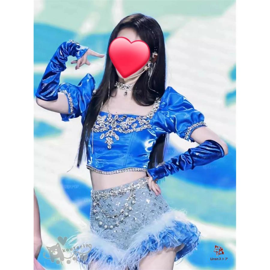 【即配送】ベリーダンス　フルセット　ビジュー　ブルー　青 送料無料】深みブルーにビジューが煌めくセットアップ｜ベリーダンス