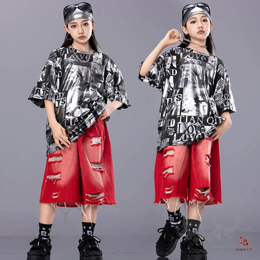 ガールズHIPHOP ダンス衣装 K-POP 韓国スタイル 半袖 柄トップス 半袖