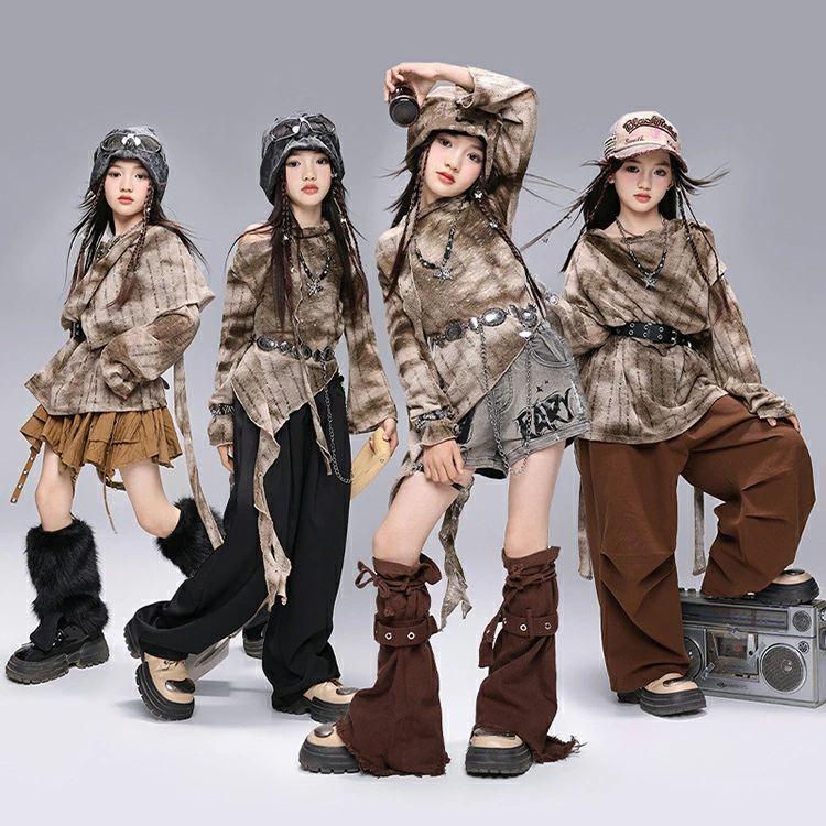 文化祭 土色 砂漠 キッズダンス衣装 セットアップ ヒップホップ 女の子