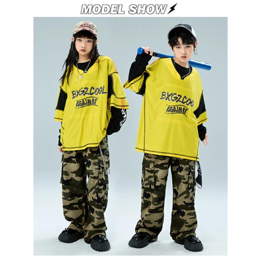 イエロー ユニフォーム キッズ ダンス衣装 ヒップホップ 長袖 トップス