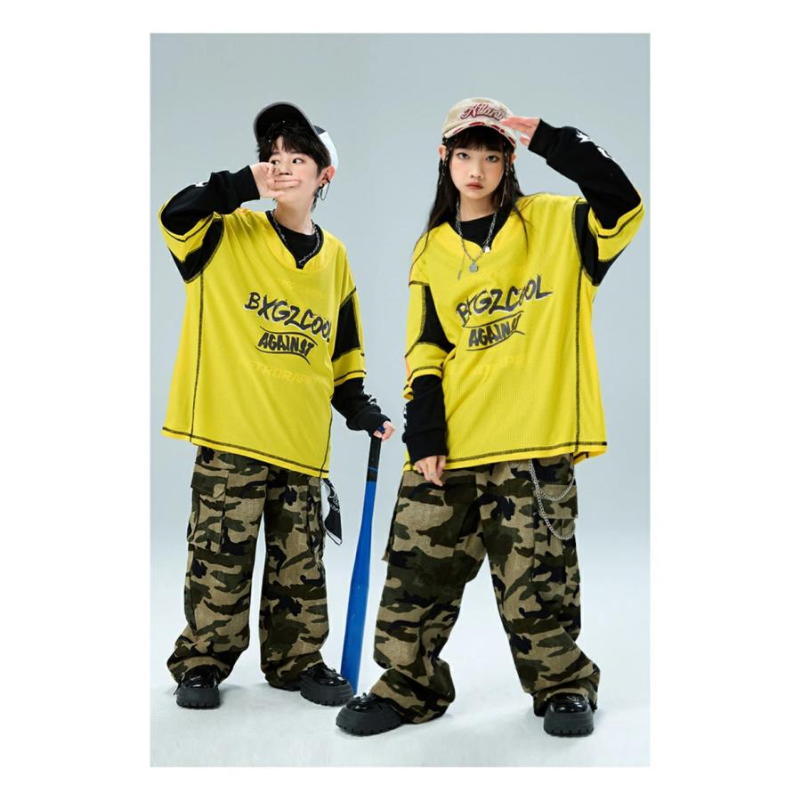 ユニフォーム　ダンス イエロー ユニフォーム キッズ ダンス衣装 ヒップホップ 長袖 トップス