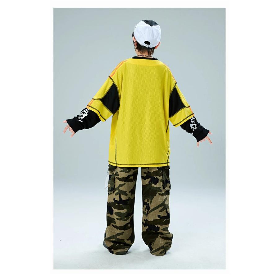 イエロー ユニフォーム キッズ ダンス衣装 ヒップホップ 長袖 トップス