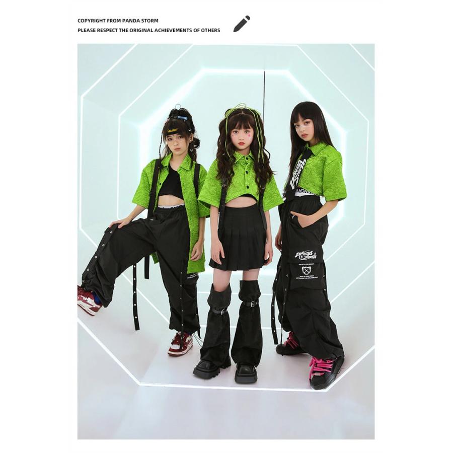 グリーン シャツ ダンス衣装 キッズ 女の子 男の子 シルク風 緑 半袖