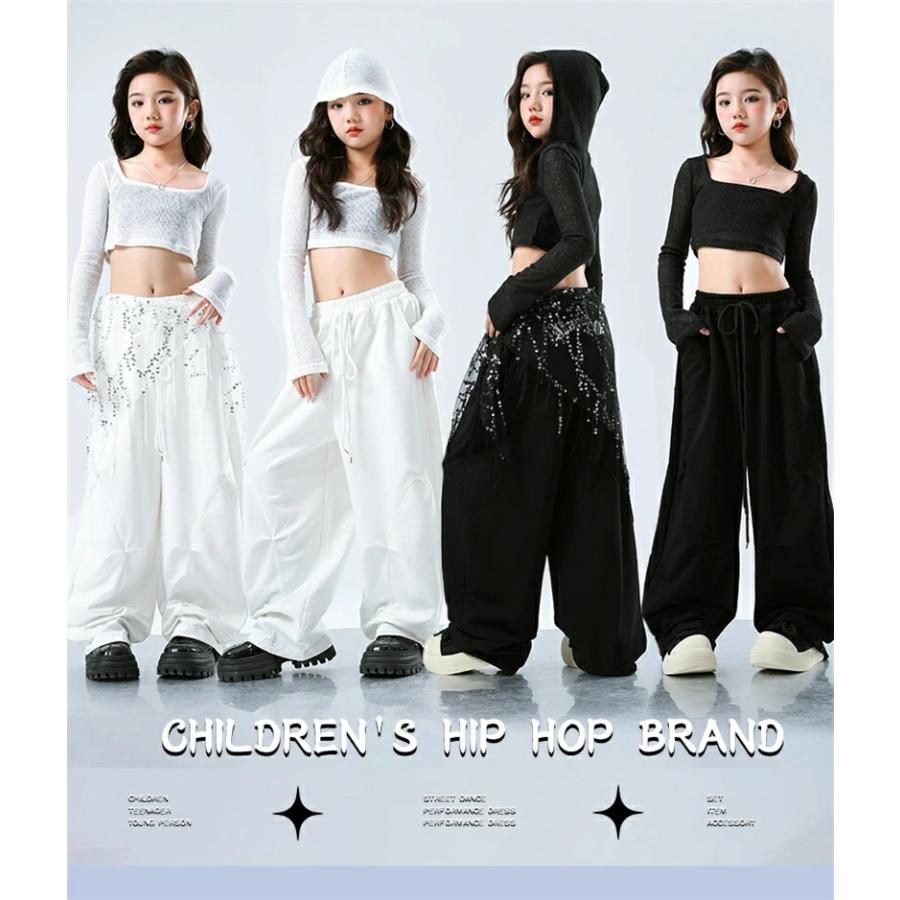 黒 白 女の子 ダンス衣装 フード付き トップス ガールズ ジャズ へそ