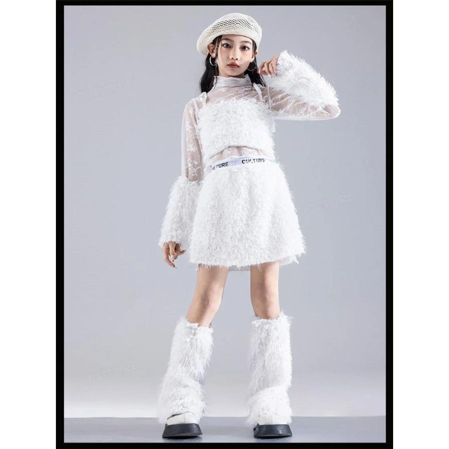 k-pop 衣装 白 キッズダンス衣装 セットアップ ヒップホップ へそ出し