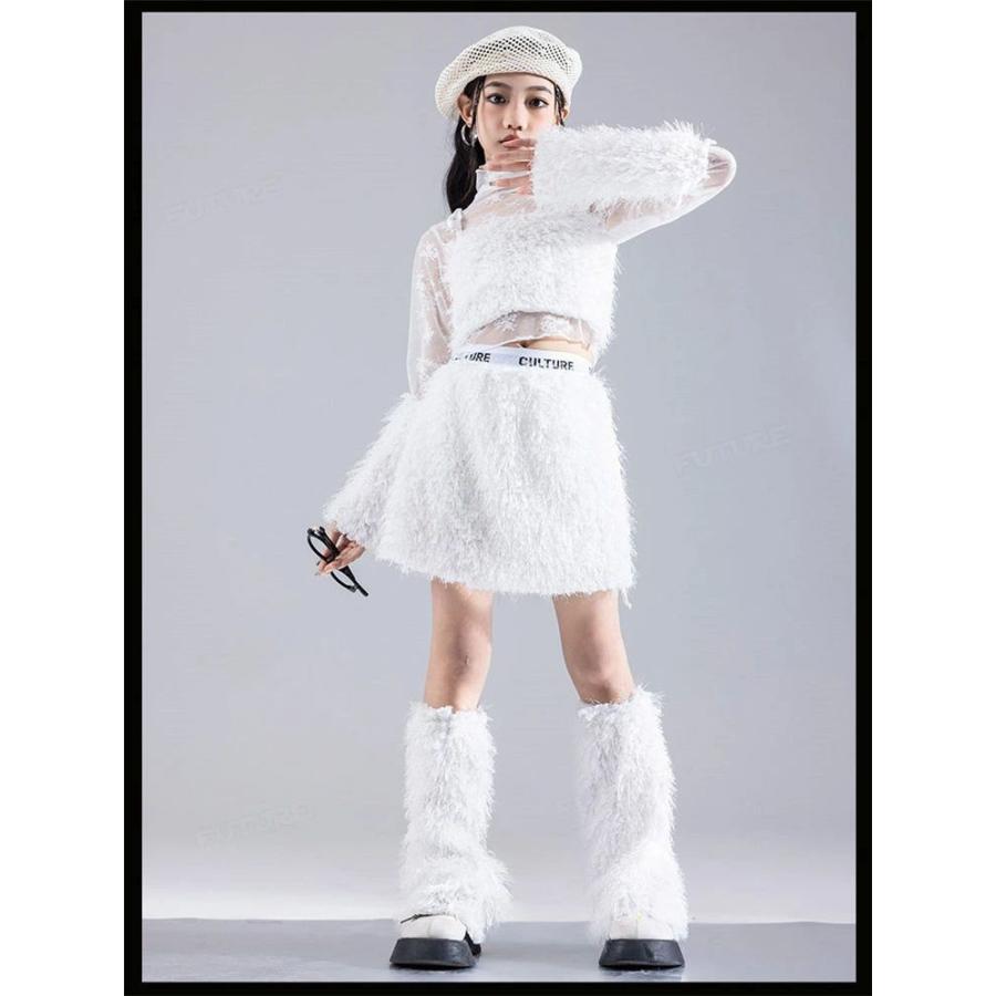 k-pop 衣装 白 キッズダンス衣装 セットアップ ヒップホップ へそ出し