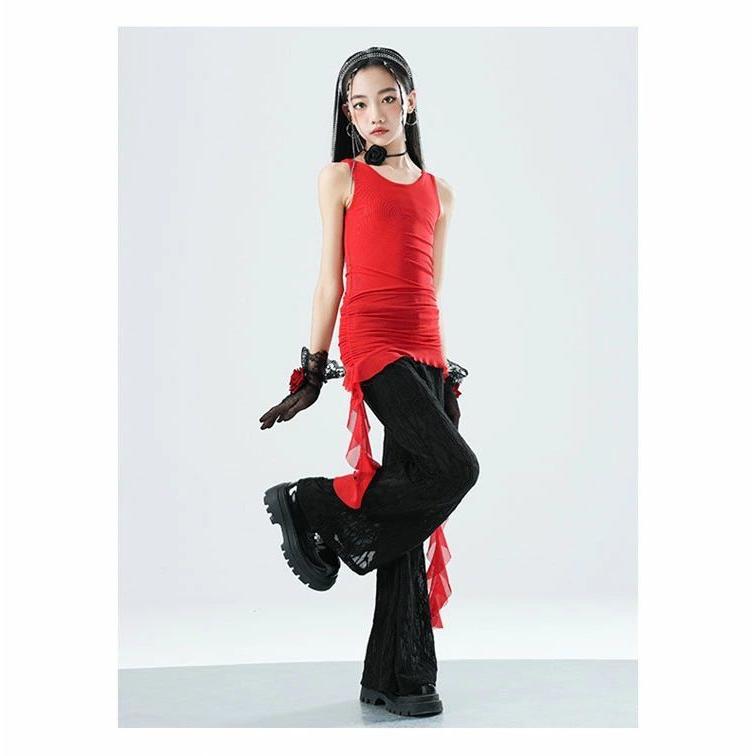 レース フレアパンツ キッズ ダンス衣装 セットアップ k-pop 衣装 黒