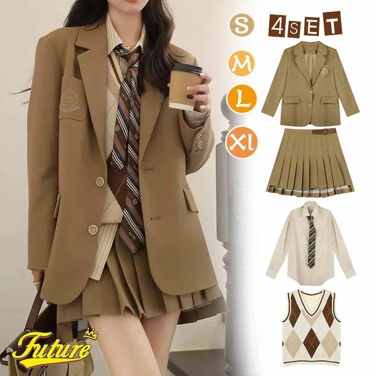 ショパンドゥ 卒服 フォーマルスーツ ブラウンチェック ブレザー165 卒服 韓国 制服 ブラウン 卒業式 スーツ 女の子 ゆったりサイズ 小学校