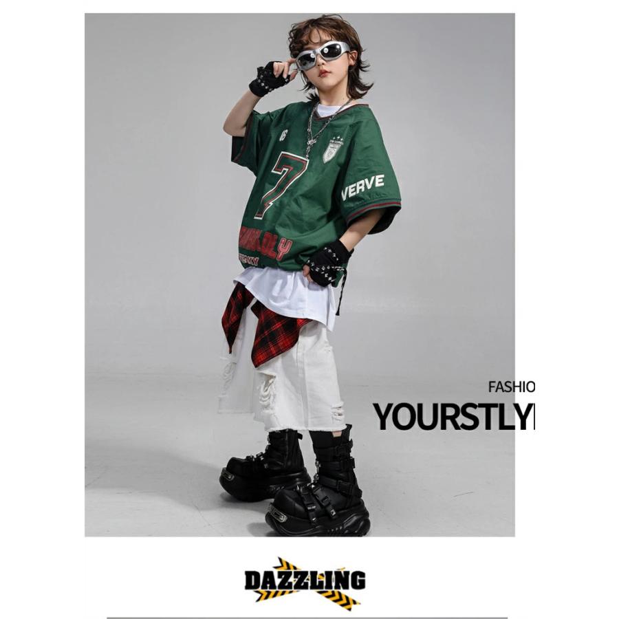 緑 キッズ ダンス 衣装 セットアップ tシャツ ゆったり パンツ k-pop