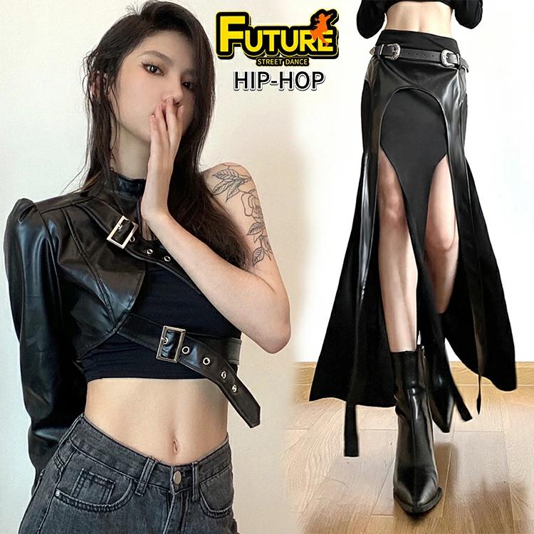 k-pop 衣装 ダンス セットアップ レザー 片袖 スカート タンクトップ