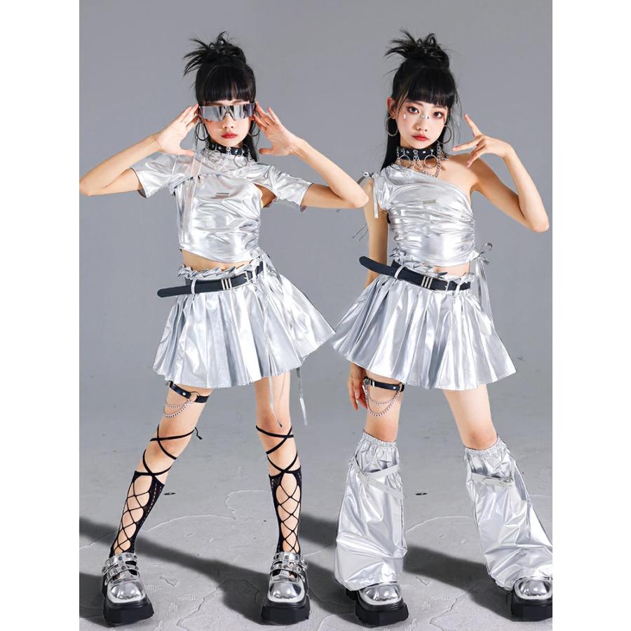ぷ*。様 ベリーダンス 衣装 セットアップ キラキラシルバー キッズ ダンス衣装 女の子 シルバー ダンス 衣装 キラキラ へそ出し