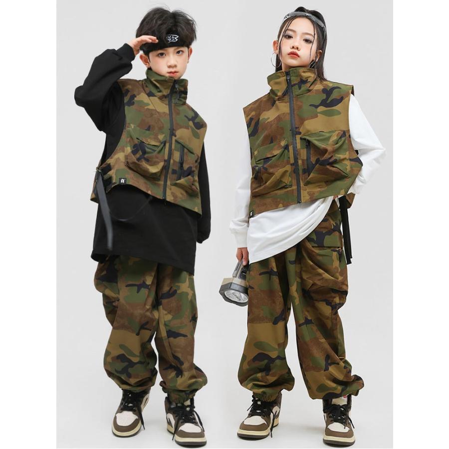 ベスト 迷彩パンツ k-pop 衣装 キッズダンス衣装 カーゴパンツ 迷彩