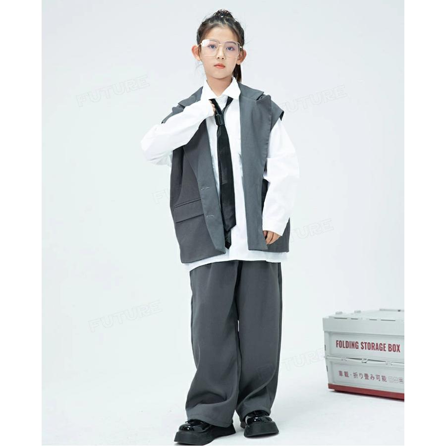 スーパーSALE】灰色 ダンススーツ グレー ベスト キッズダンス衣装