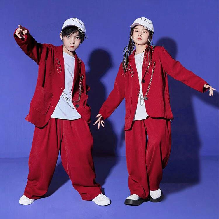 k-pop 衣装 赤 キッズダンス衣装 ダンススーツ 女の子 セットアップ 