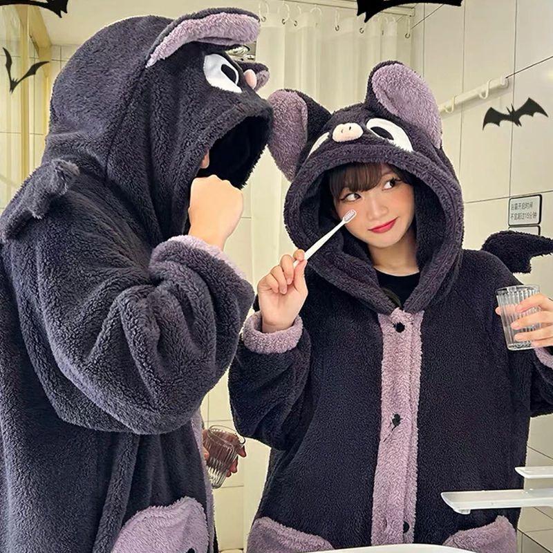 可愛い もこもこ こうもり 着ぐるみ パジャマ 大人用 ペア 冬 ルーム