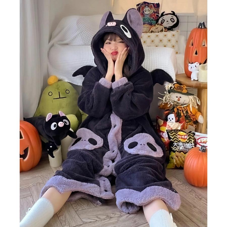 可愛い もこもこ こうもり 着ぐるみ パジャマ 大人用 ペア 冬 ルーム