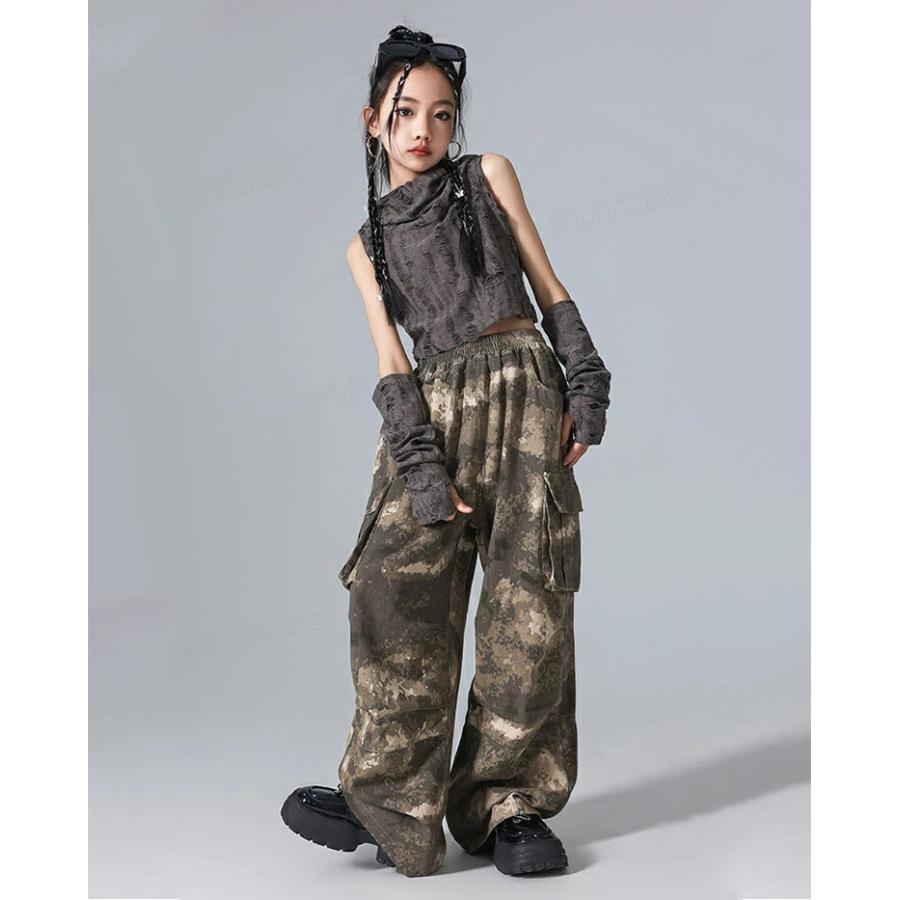 迷彩パンツ へそ出しトップス キッズダンス衣装 女の子 セットアップ 