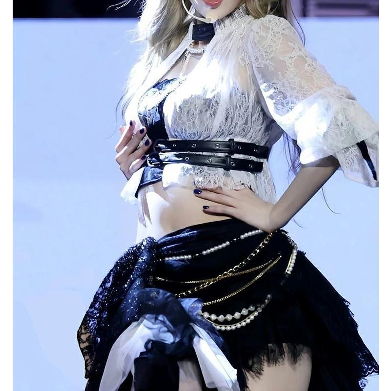 k-pop 衣装 大人 レース ジャズダンス 黒 kpop レディース へそ出し