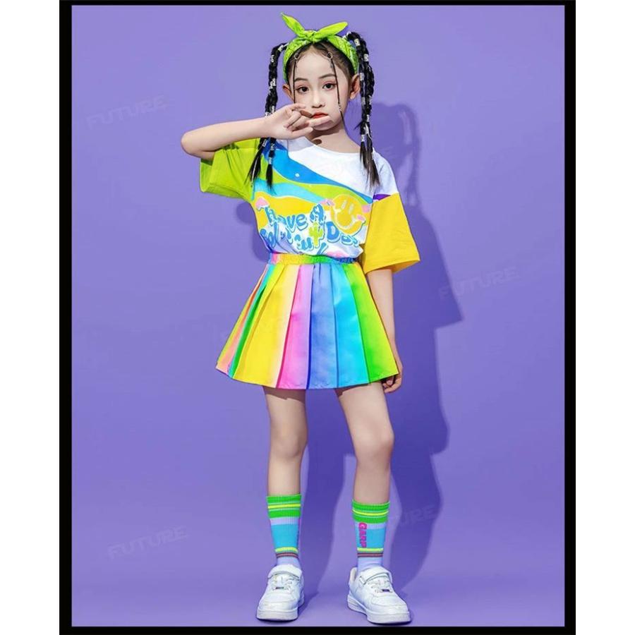 チアダンス 衣装 キッズ 小学生 応援団 可愛い レインボー 虹色 t
