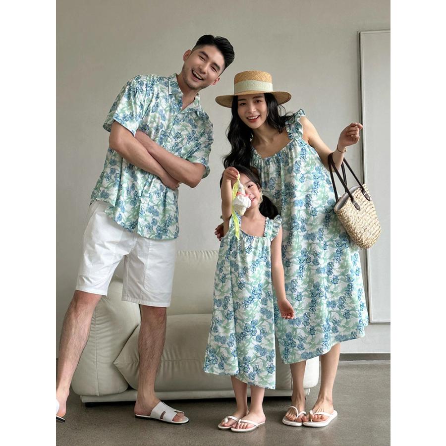 親子 ペアルック 夏服 親子ペア 花柄 ワンピース お揃い 父の日 シャツ