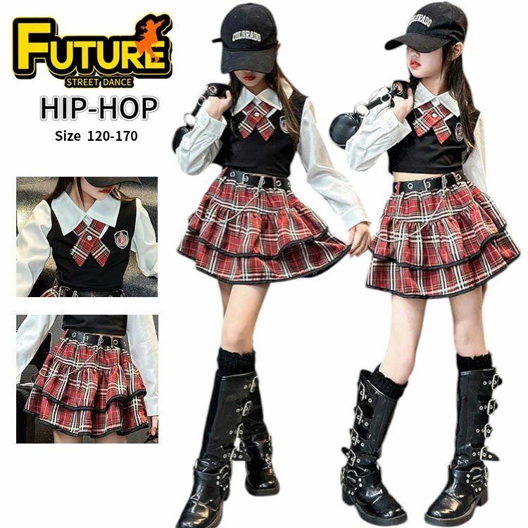 k-pop 衣装 キッズ ダンス衣装 セットアップ 赤 チェック柄 女の子