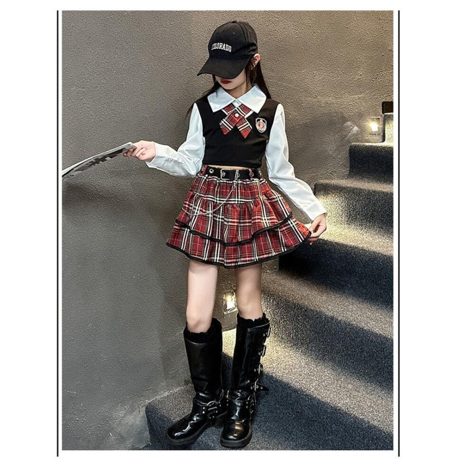 k-pop 衣装 キッズ ダンス衣装 セットアップ 赤 チェック柄 女の子