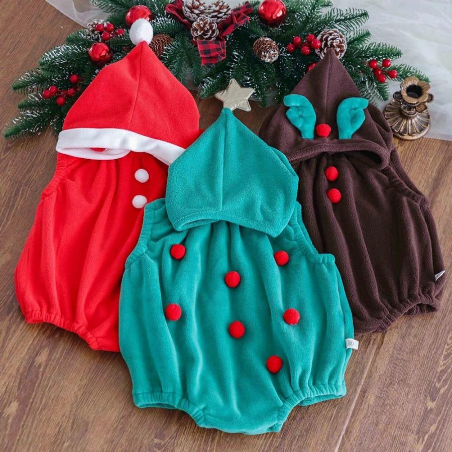 145★クリスマスお洋服　お帽子セット 送料無料 ベビー服 4点セット クリスマス ロンパース 帽子付き