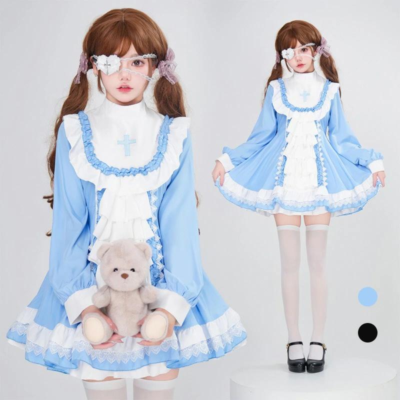 送料無料 ハロウィン メイド服 コスチューム 眼帯付き ロリータドレス