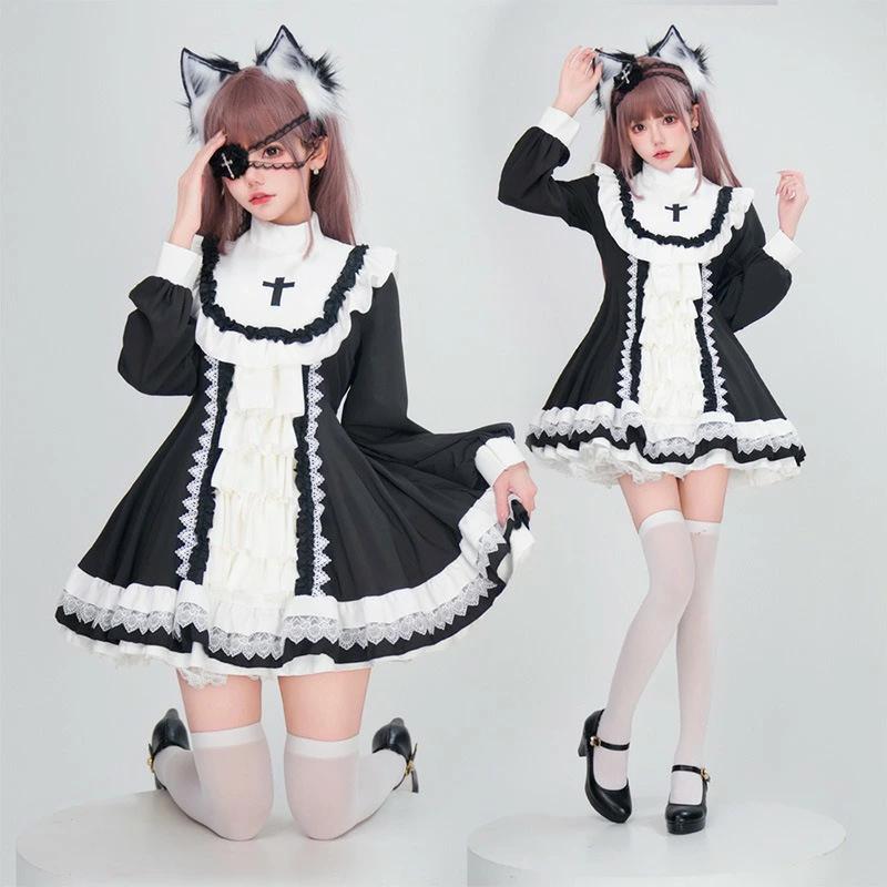 送料無料 ハロウィン メイド服 コスチューム 眼帯付き ロリータドレス