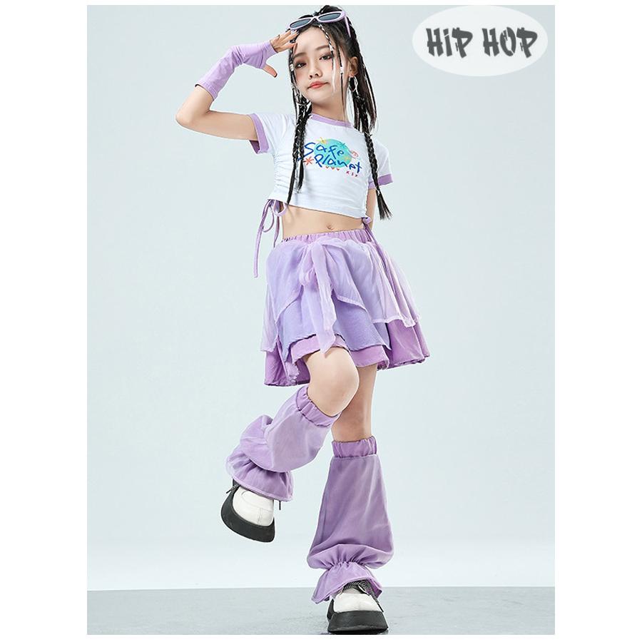 キッズダンス パープル系 スカート+レッグウォーマー 女の子