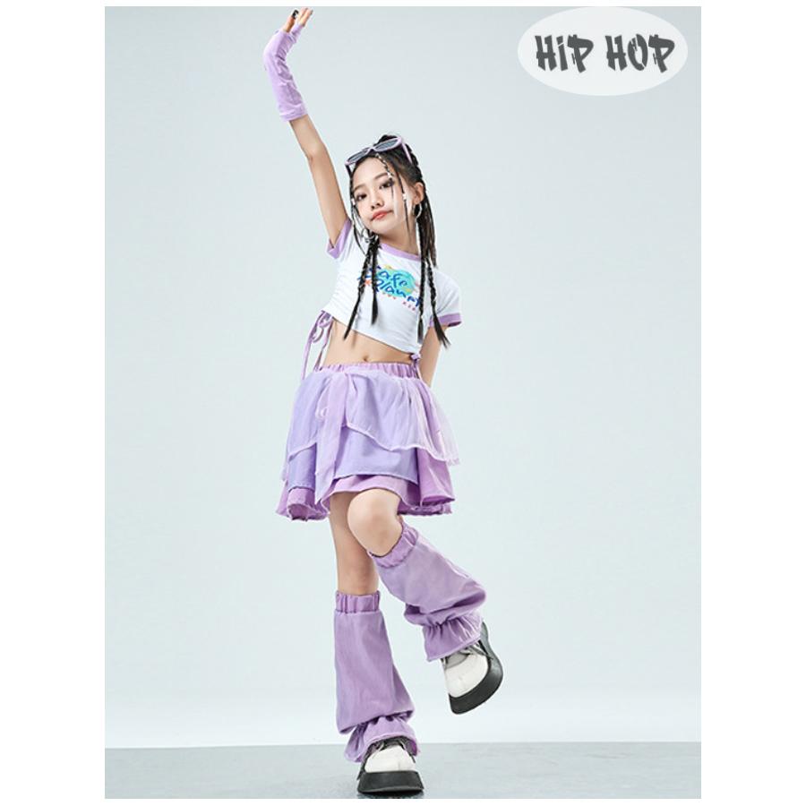 キッズダンス パープル系 スカート+レッグウォーマー 女の子