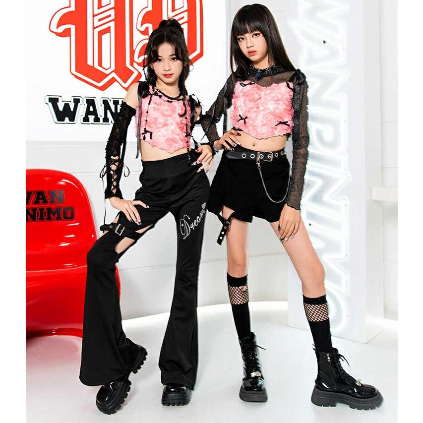 ヒップホップピンク 秋 キッズ ダンス 衣装 ファッション 女の子 子供