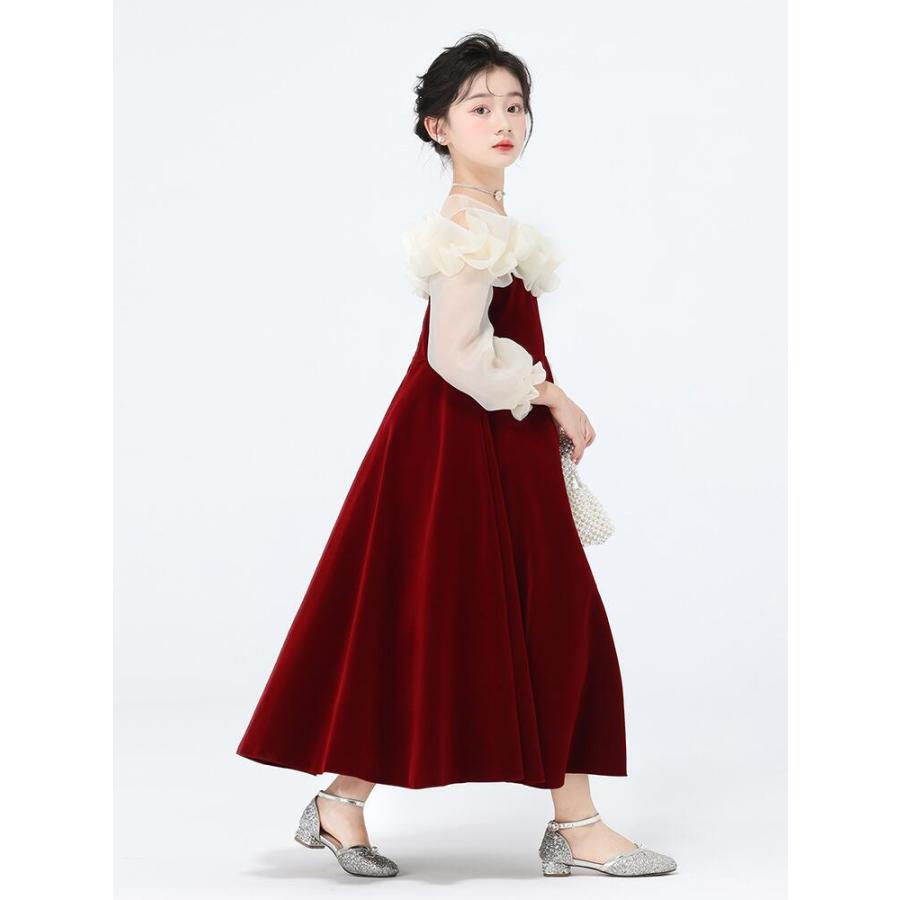 子どもドレス 子供ドレス発表会 ピアノ発表会 ドレス 赤 白 長袖 中学生 子供 パープル 子供ワンピース 発表会ドレス フォーマルピアノ発表会子どもドレス キッ | ブランド登録なし | 01