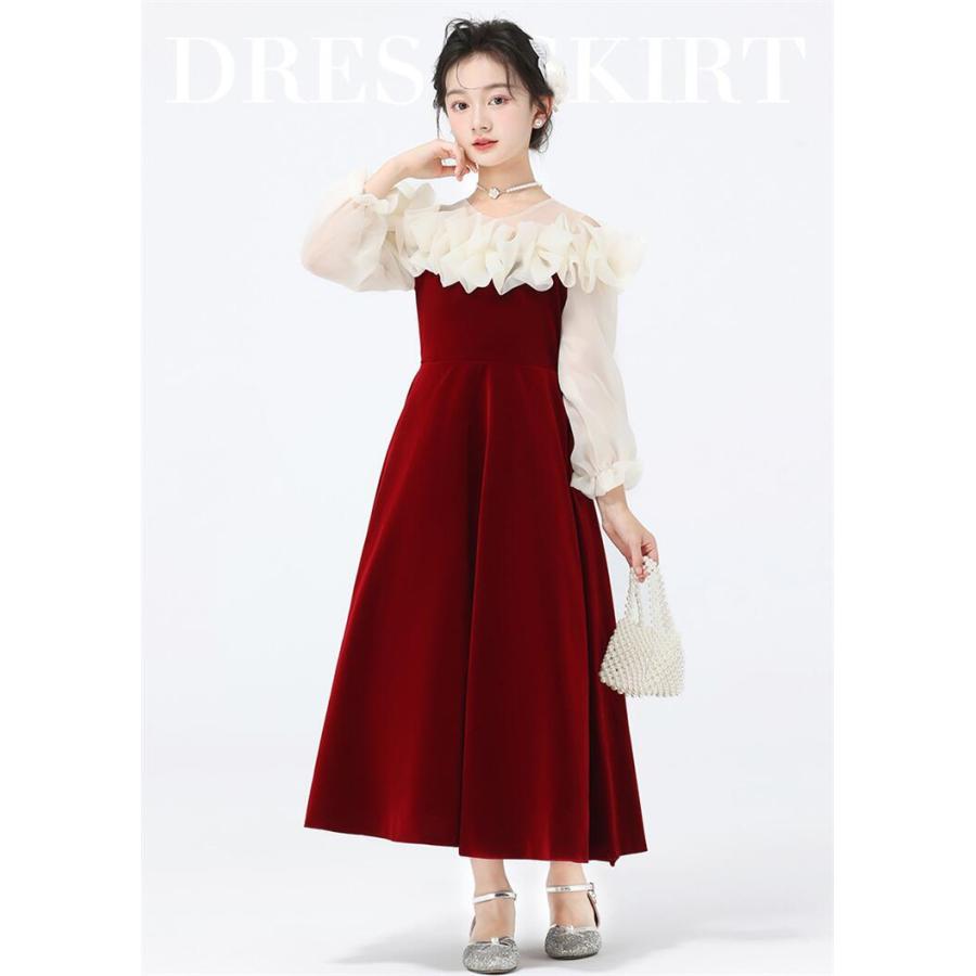 子どもドレス 子供ドレス発表会 ピアノ発表会 ドレス 赤 白 長袖 中学生 子供 パープル 子供ワンピース 発表会ドレス フォーマルピアノ発表会子どもドレス キッ | ブランド登録なし | 02