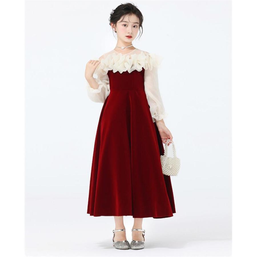 子どもドレス 子供ドレス発表会 ピアノ発表会 ドレス 赤 白 長袖 中学生 子供 パープル 子供ワンピース 発表会ドレス フォーマルピアノ発表会子どもドレス キッ | ブランド登録なし | 03