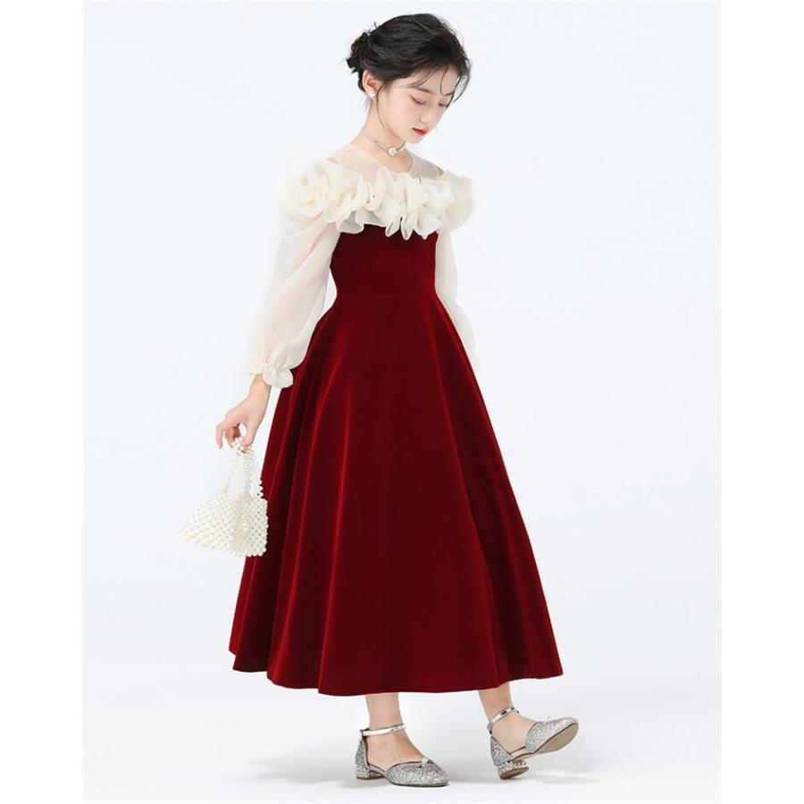 子どもドレス 子供ドレス発表会 ピアノ発表会 ドレス 赤 白 長袖 中学生 子供 パープル 子供ワンピース 発表会ドレス フォーマルピアノ発表会子どもドレス キッ | ブランド登録なし | 04