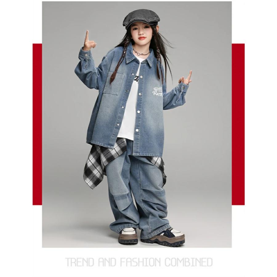 キッズ ダンス 衣装 セットアップ デニム 上下セット 紺色