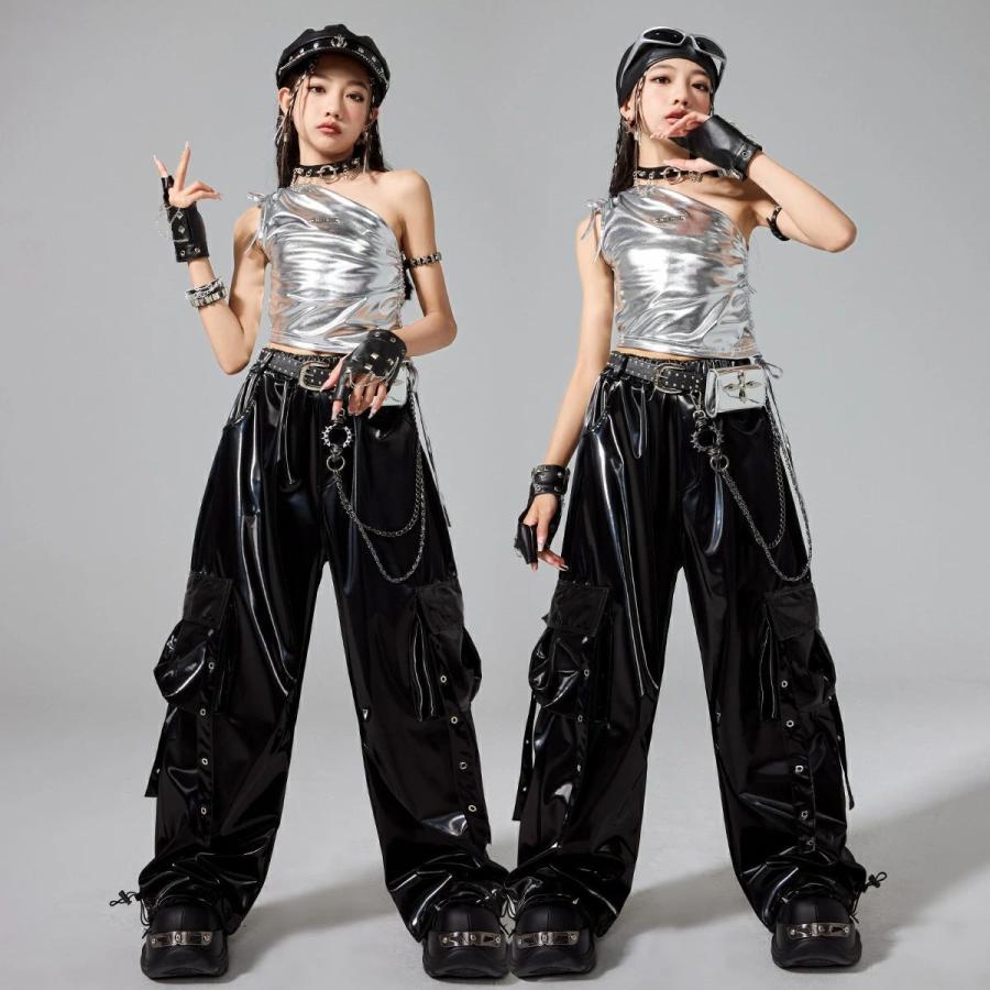メタリック ダンス衣装 キッズ 女の子 セットアップ ステージ ジャズ