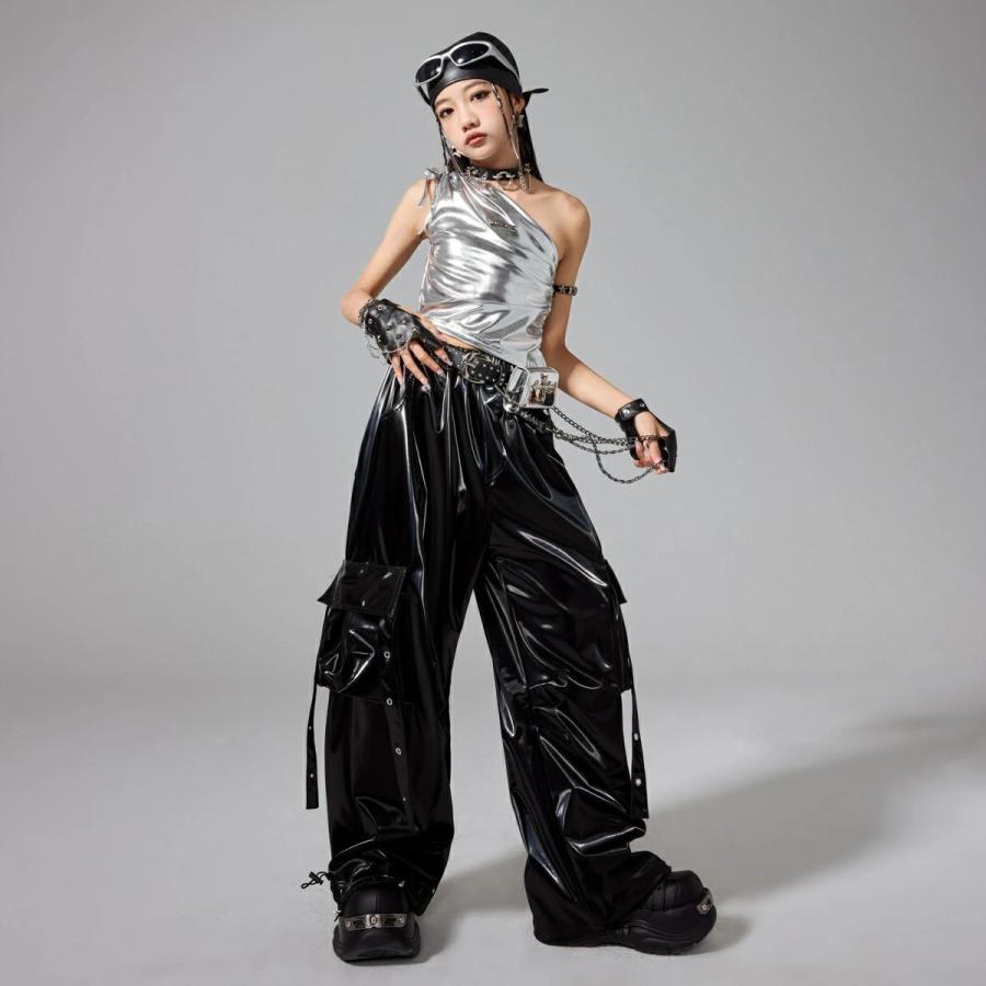 メタリック ダンス衣装 キッズ 女の子 セットアップ ステージ ジャズ