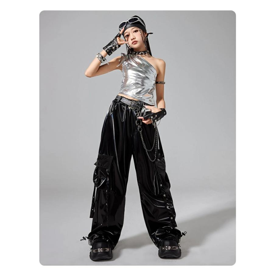メタリック ダンス衣装 キッズ 女の子 セットアップ ステージ ジャズ