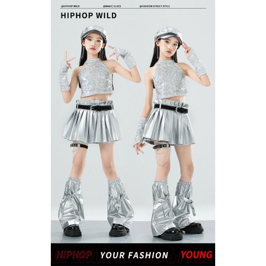 シルバー キッズ ダンス衣装 セットアップ スパンコール タンクトップ