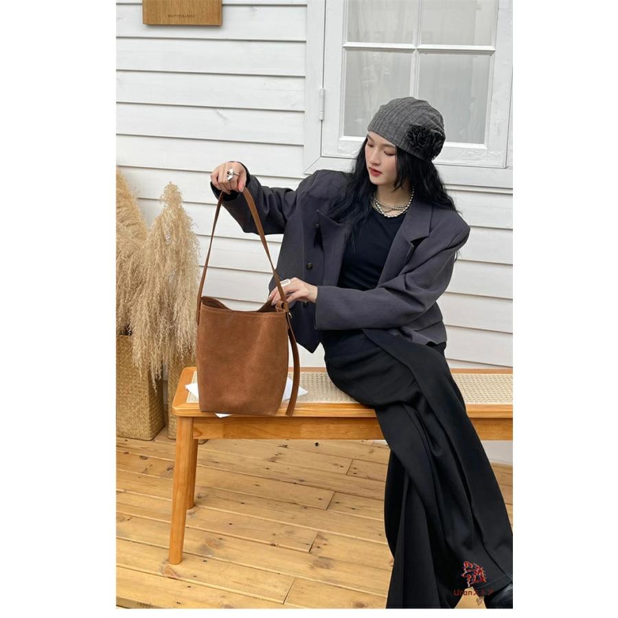 トートバッグ 本革 バケツ型バッグ スエード レディース バケツバッグ