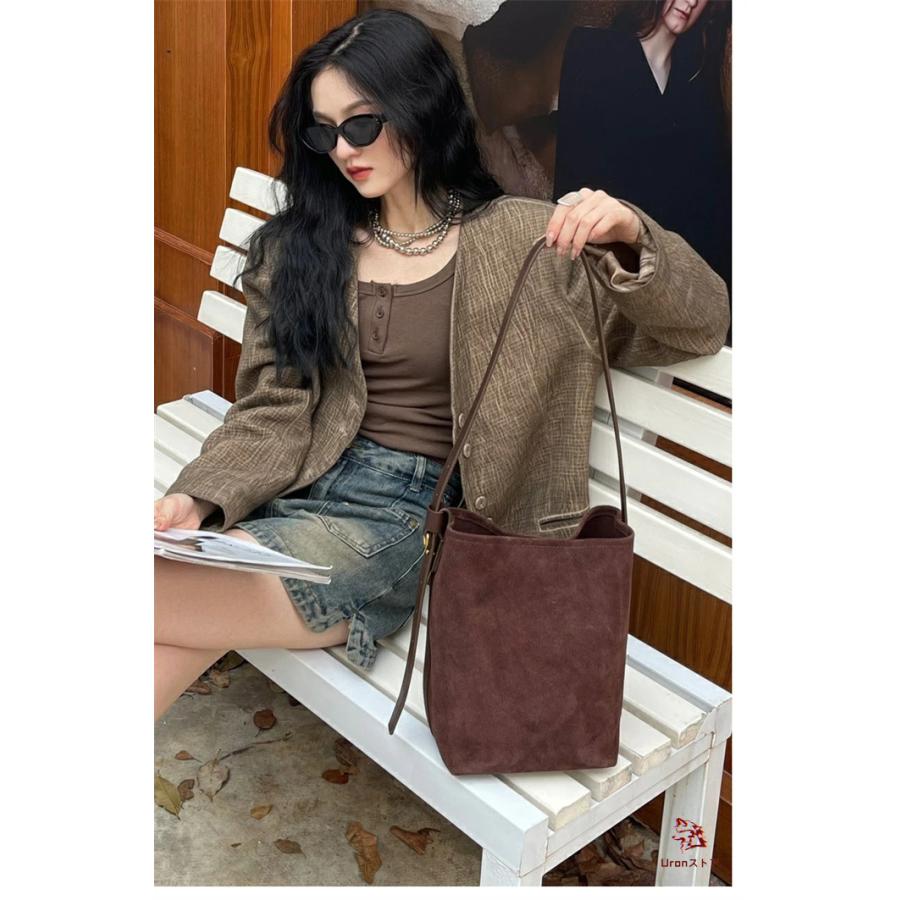 トートバッグ 本革 バケツ型バッグ スエード レディース バケツバッグ