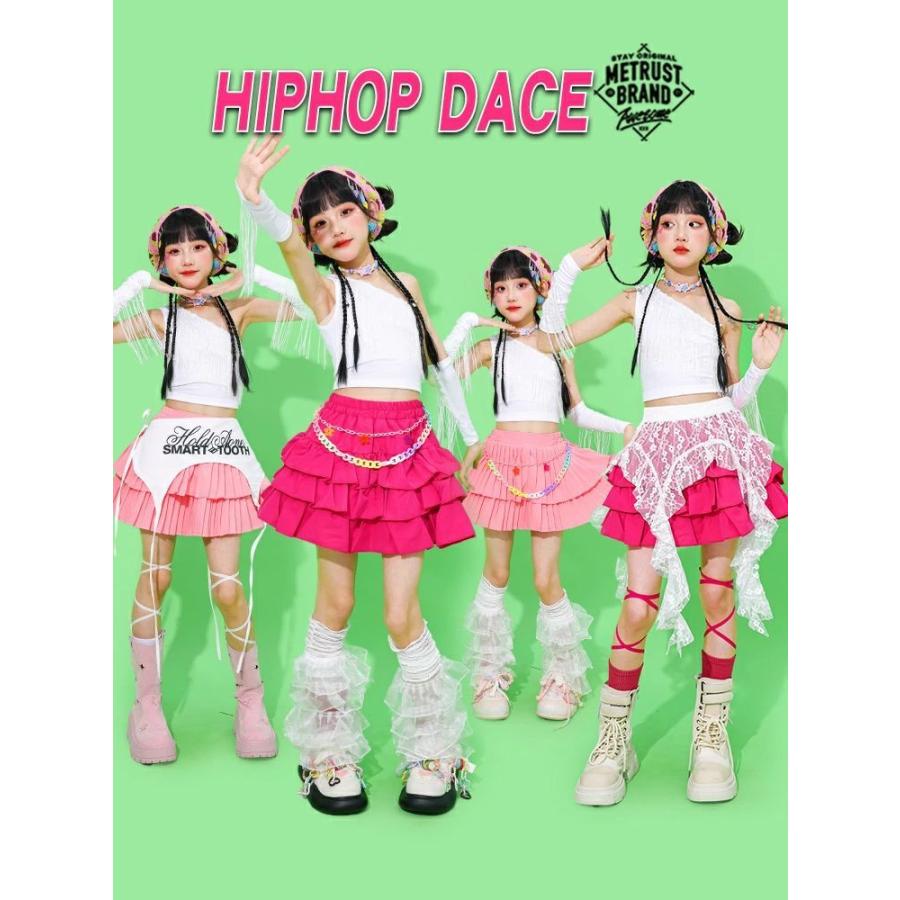ティアードスカート キッズ ダンス衣装 ピンク スカート ホワイト