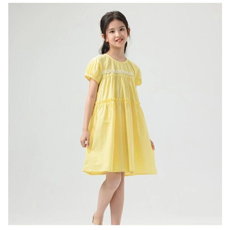 子供 ワンピース 半袖 女の子 無地 キッズ 夏 黄色 イエロー 黄 子供服