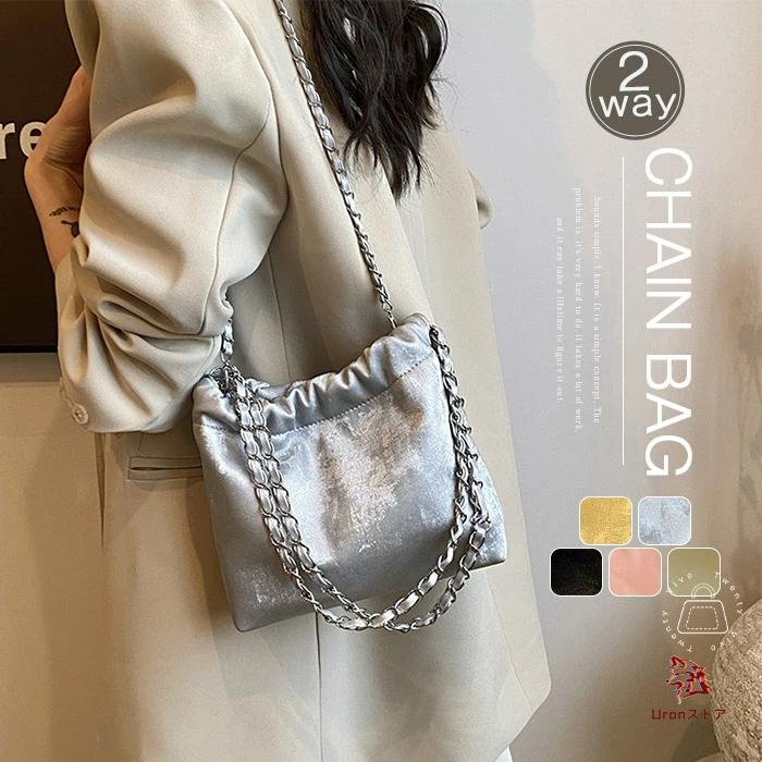 チェーンバッグ レディース ショルダーバッグ ギャザー 巾着 斜めがけ