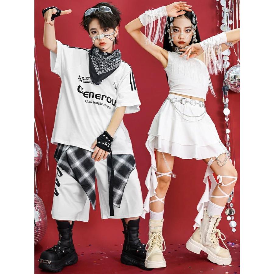 ホワイト ヒップホップ 男女兼用 Tシャツ K-pop アイドル風 ダンス衣装