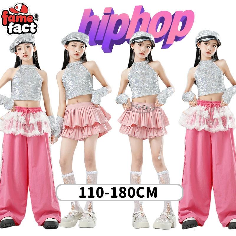 子供用 ダンス演出服 シルバー タンクトップ ピンク スカート ズボン